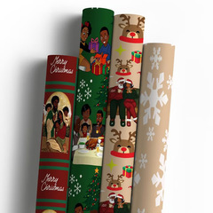 GF跨境新款Home for the Holidays Black Santa Wrapping paper