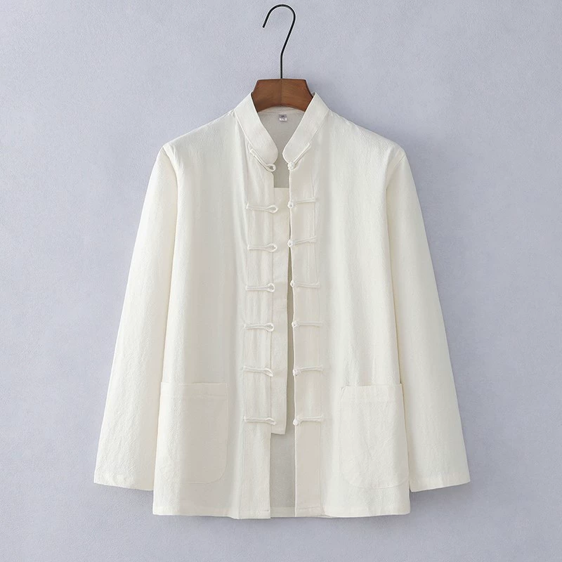 Костюм Тан в китайском стиле, мужская рубашка с длинными рукавами, мужская зеленая рубашка в китайском стиле ретро для среднего и пожилого возраста, чайный костюм, костюм для мирянина дзен