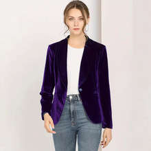 欧美跨境亚马逊女装新品金丝绒小西装纯色时尚休闲短款西装外套女