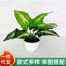 仿真植物盆栽假花塑料绿植摆件9头马蹄叶盆景室内绿色生态装饰品