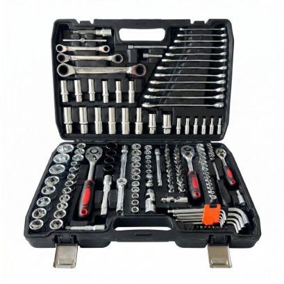 216-piece set of ratchet wrenches and sockets for auto and machine repair, made of carbon steel and galvanized, a complete set of combination hardware tools