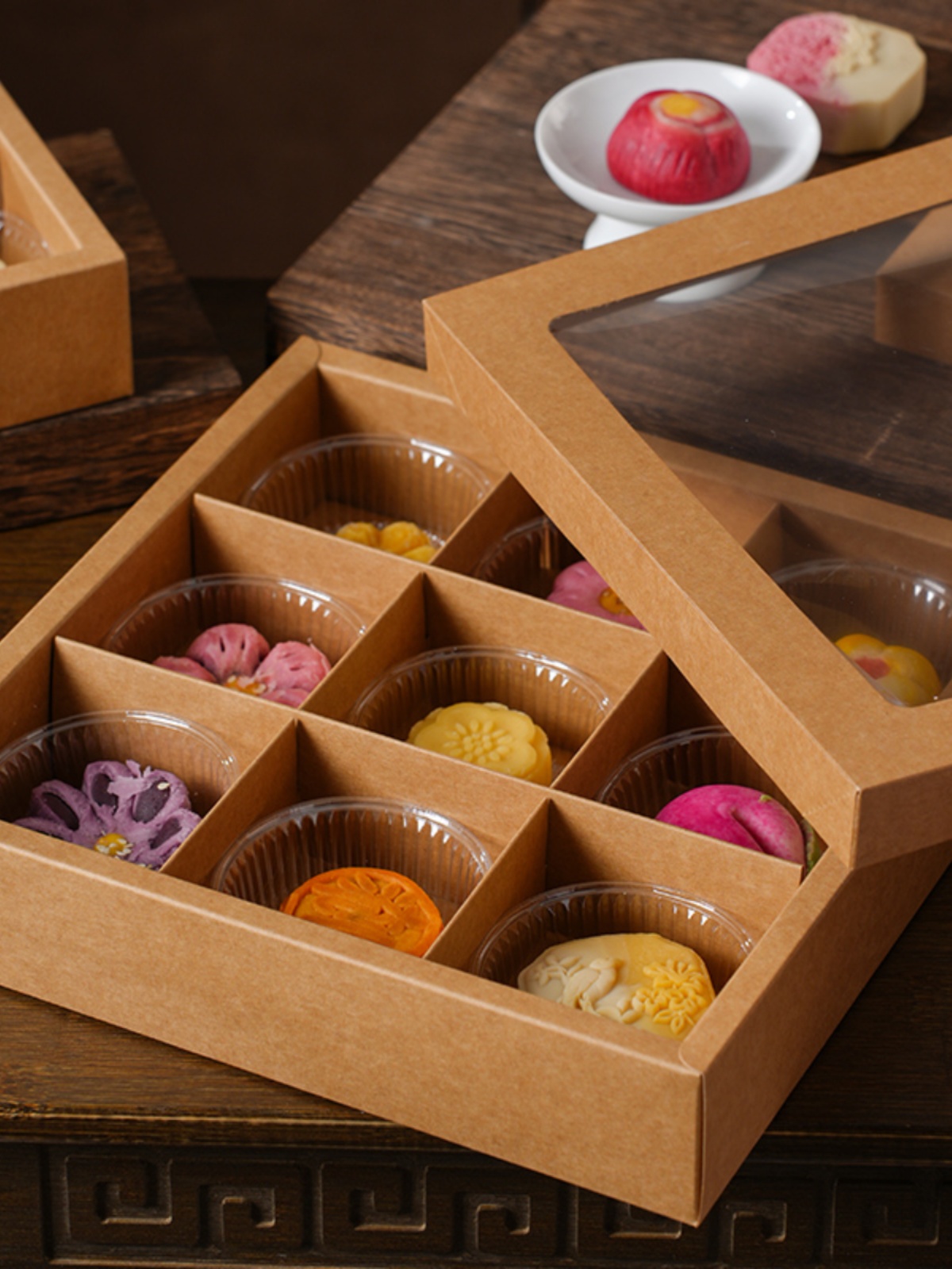 Caja de pastel de luna roja Jiugongji caja de regalo transparente pasteles chinos postre pastel de punto occidental caja de regalo de dulces