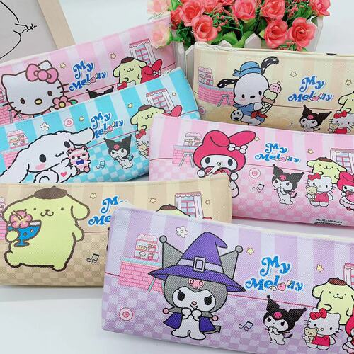 Cute Cartoon Single-layer Pen Bag PU Flat Zipper Bag Sanrio Kurumi Cinnamon Dog Stationery Bag Pencil Case 
