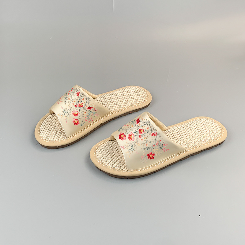 리넨 슬리퍼 커플의 여름 플랫 슬리퍼 여성 홈 실내 비 슬립 4 시즌 의상 리넨 내셔널 스타일 슬리퍼