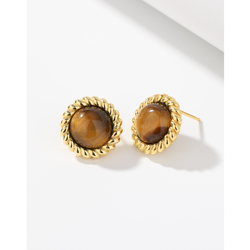 Twist Tiger Eye pendientes de piedra para mujeres 925 plata esterlina diseño de nicho de alto grado pendientes de temperamento Maillard pendientes vintage