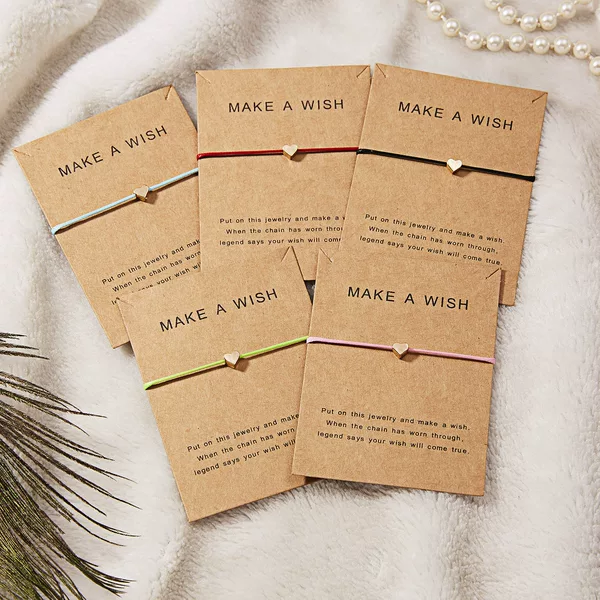 Card Heart-Shaped Kraft Paper Pendant Wish Blessing Woven Bracelet Wholesale Simple Fluorescent Red String