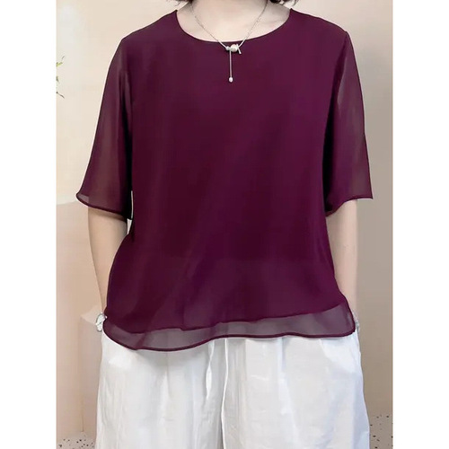 Summer hit round collar, fashionable and all-matching pearl yarn short sleeves