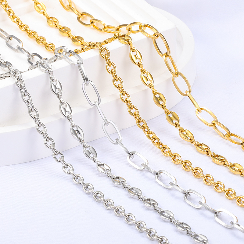 DIY Jewelry Accessories Classification 1 Piece 304 Stainless Steel Coffee Bean Chain Round Pearl Chain Cable Chain Jewelry Accessories