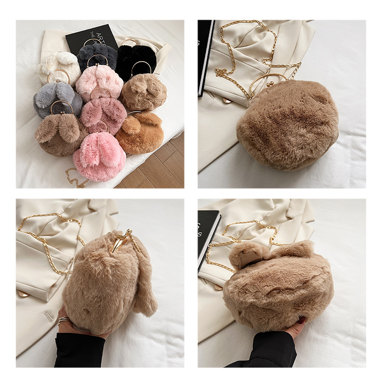 Femmes Petit Peluche Couleur Unie Mignon Rond Bloquer Sac Bandoulière display picture 1