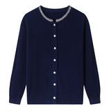 秋冬圆领全毛针织衫长袖新款休闲单排扣薄开衫100%羊毛妈妈毛衣，女装针织衫/毛衣，妃慕昵服饰