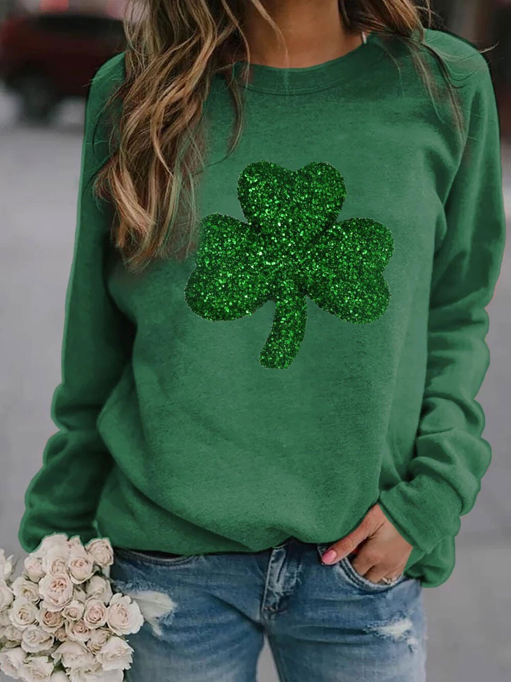 Regular Top Length Hoodie Tops Type Daily Occasion Wholesale Women's Polyester Streetwear Shamrock Long Sleeve Hoodies & Sweatshirts