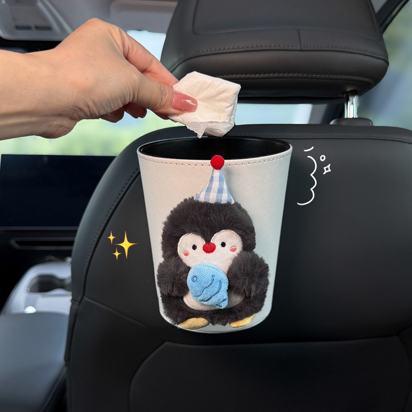 Cute Penguin Car Tissue Bag, Car Tissue Box, In-Car Seat Hanging Tissue Bag, Armrest Box Tissue Bag for Women