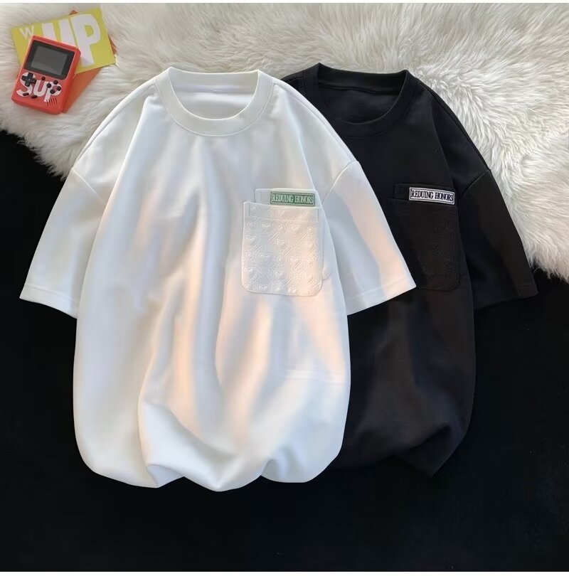 Hong Kong Style Heart Pattern Short Sleeve Shorts Set Couples_voghion.com