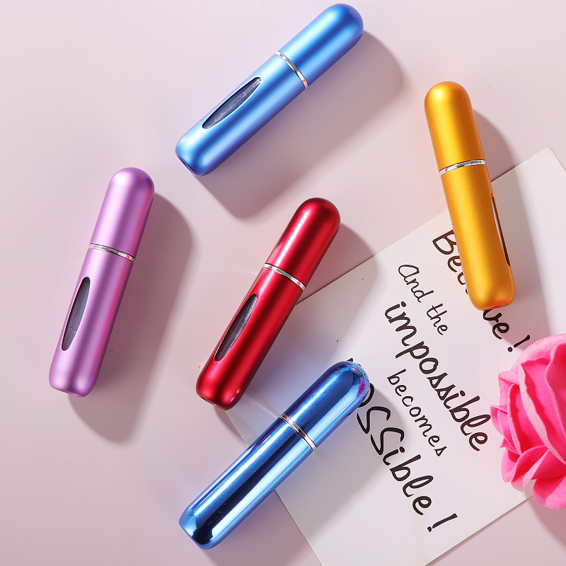 En stock nuevo 5ml de llenado de fondo mini botella de spray botella de perfume de aluminio portátil auto-bomba perfume sub-botella