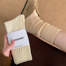 日系复古粗线针织袜子男女中筒袜加厚堆堆袜ins秋冬配勃肯鞋长袜