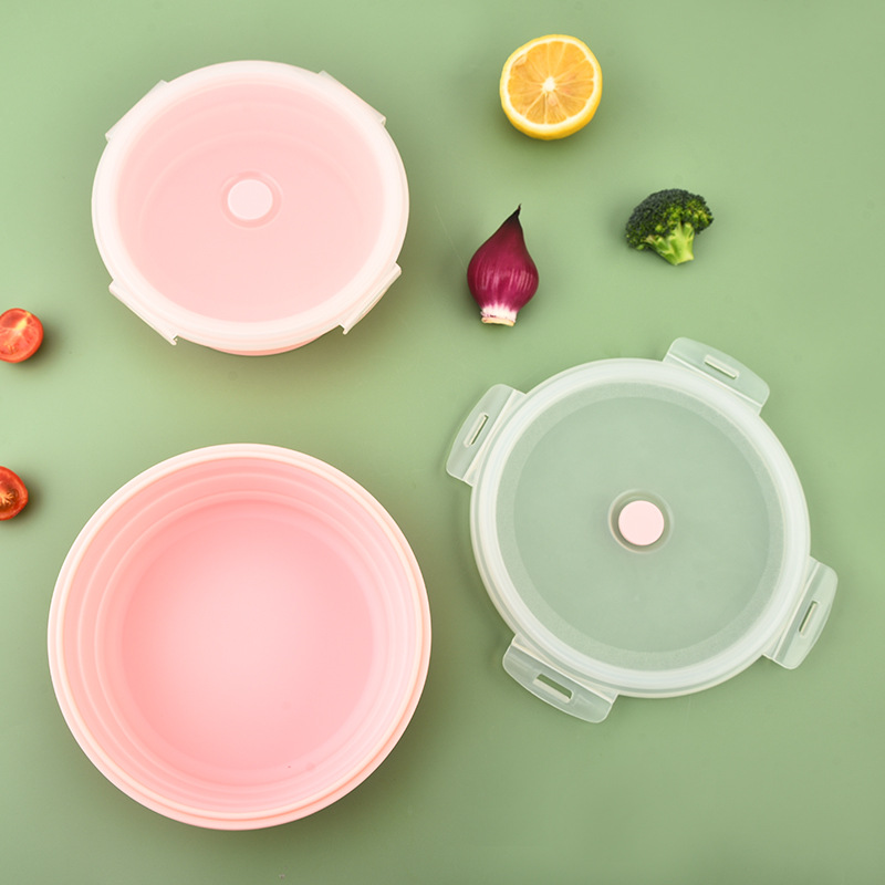 Fiambrera de silicona plegable redonda de 4 piezas caja bento creativa caja de almacenamiento de tazón plegable para el hogar juego de caja de conservación