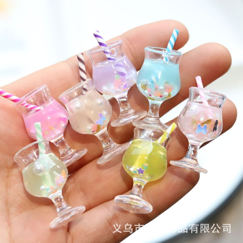 Beautiful New Luminous Pearl Sequin Straw Goblet Simulated Drink Cup DIY Jewelry Hanging Hole Pendant Ornaments