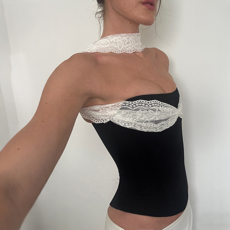 Women's Clothing Women's Lace Patchwork Strapless Slimming Vest Top Style Creative Summer Fashion For Ladies_voghion.com
