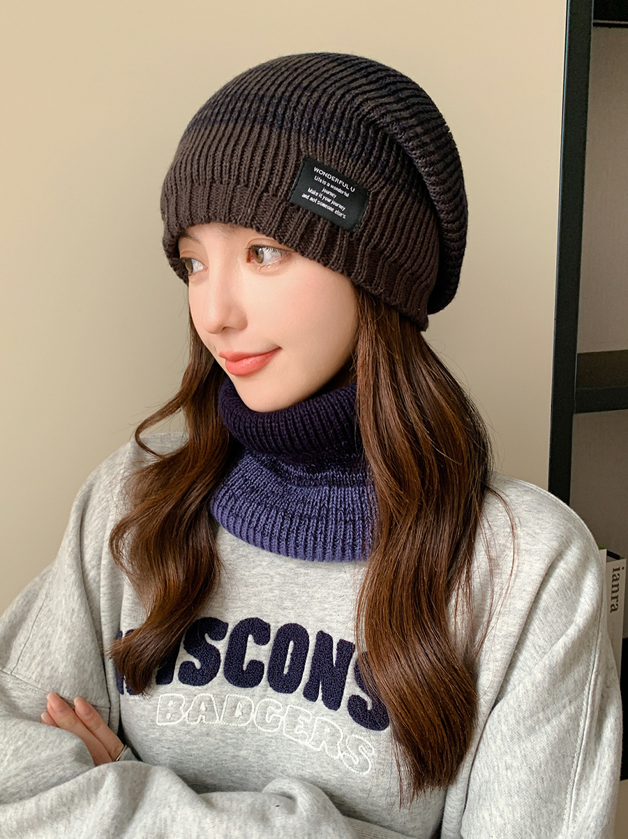 Kötött pulóver sapka és sál szett férfi és női téli vastagított és bársony kültéri arcvédő kétszínű kötött sapka_voghion.com