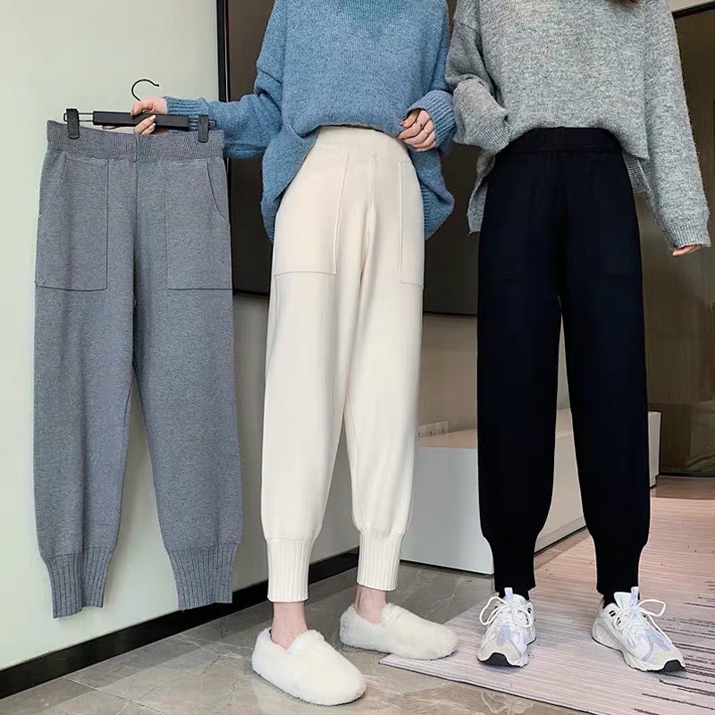 2025新款休闲运动气质软糯哈伦裤女装针织长裤高腰休闲裤工厂货源