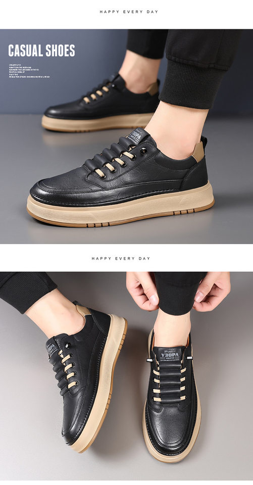 Giày da nam sneaker cổ thấp đế mềm thoáng khí phong cách Hàn Quốc — Màu kaki, màu đen chi tiết 16