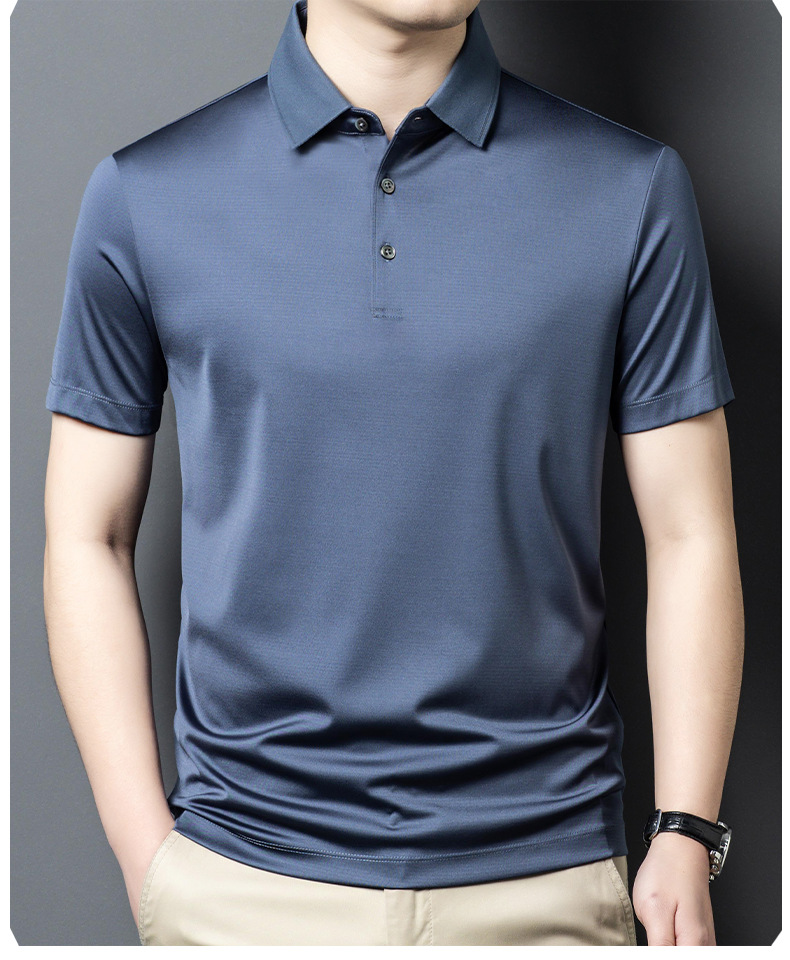 Áo polo nam tay ngắn lụa tơ tằm cao cấp — Màu xanh 25089 chi tiết 15