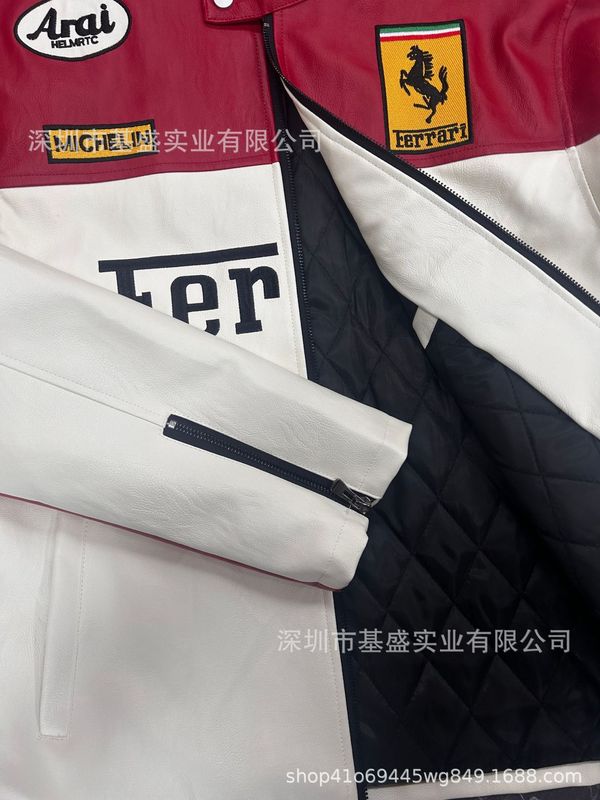F1赛车服跨境亚马逊男士刺绣皮衣外套f1夹克摩托车骑行服机车棉服|undefined