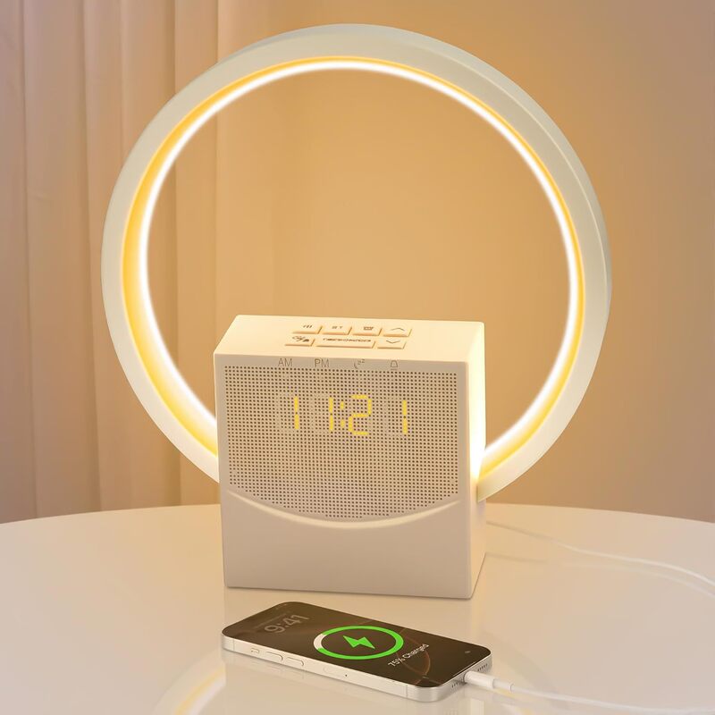 White Noise Wake-Up Light, Desk Lamp, Speaker, Three-Level Brightness Adjustment, Night Light, Sunrise Wake-Up Light, Alarm Clock, Creative Design White Noise Wake-Up Light, Desk Lamp, Speaker, Three-Level Brightness Adjustment, Night Light, Sunrise Wake-Up Light, Alarm Clock, Creative Design