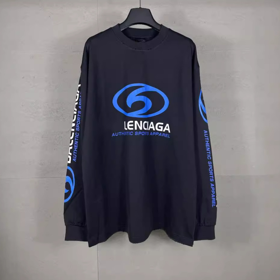 Paris B Long-Sleeve Surf Pattern Letter Print Loose Sports Unisex Crew Neck T-Shirt Trendy High Street Fashion