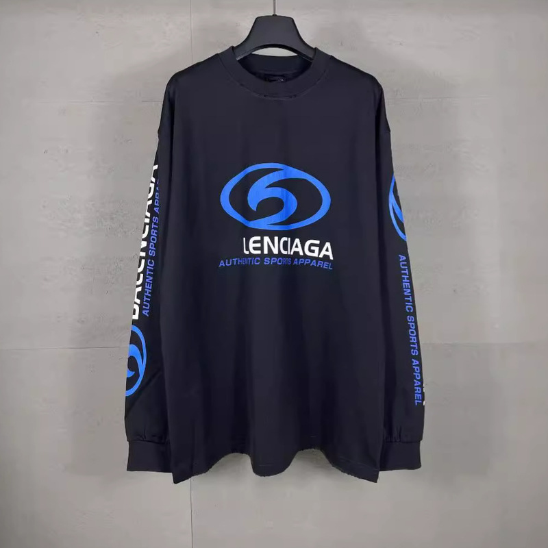 Paris B Long-Sleeve Surf Pattern Letter Print Loose Sports Unisex Crew Neck T-Shirt Trendy High Street Fashion