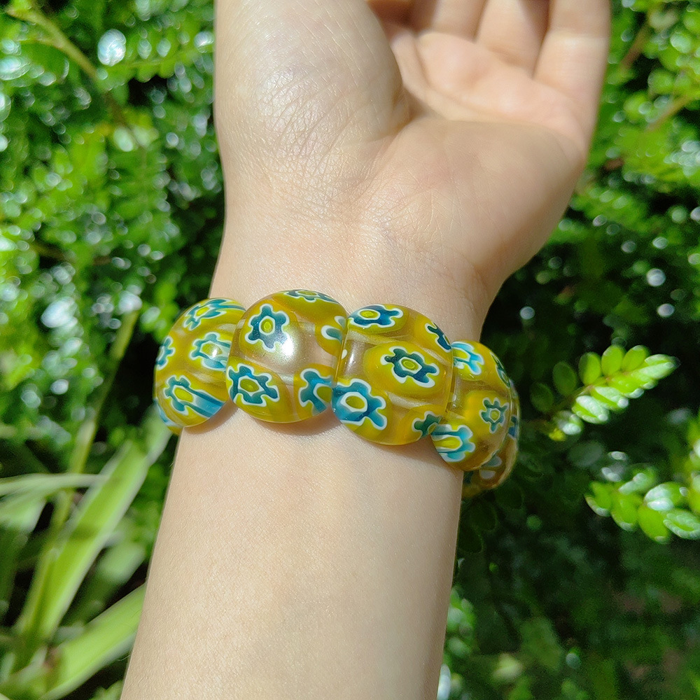 50g Weight Stretch Adjustable Clasp Closure Type Bracelets Classification glass Chain Material 1 Piece Quantity Daily Occasion glass Material Round, Flower Pattern All Seasons Season Women's Gender Handmade Design Pastoral Style Pastoral Round Flower Glass Stretch Adjustable Beaded Bracelets Wholesale 30