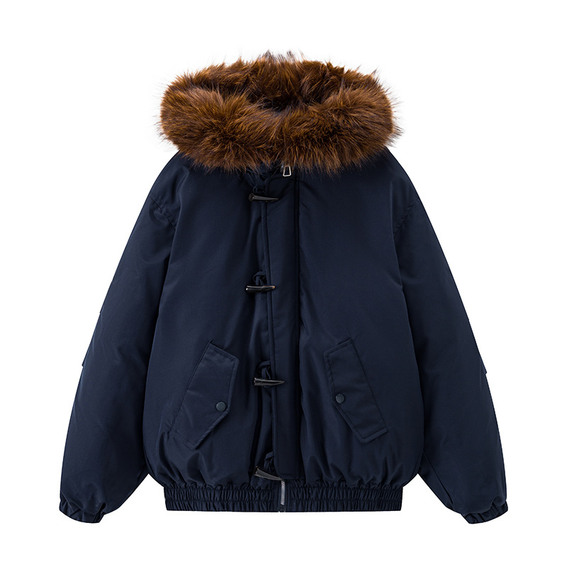 2025 invierno gran cuello con capuz chaqueta de algodón abrigo de mujer explosión sensación de diseño espesa chaqueta de algodón simple temperamento viento image 5