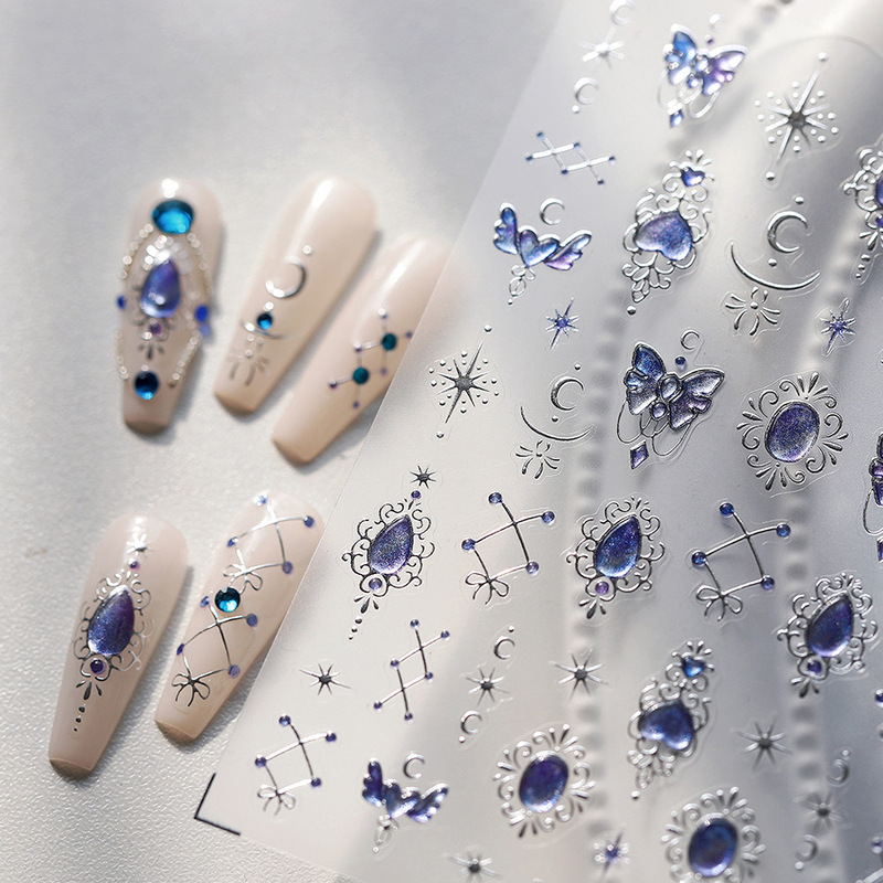 Tensor Sweet Cool Magic Girl Purple Gemstone Nail Art Stickers Simple Silver Foil Versatile Jelly Glue Series M-683 Tensor Sweet Cool Magic Girl Purple Gemstone Nail Art Stickers Simple Silver Foil Versatile Jelly Glue Series M-683
