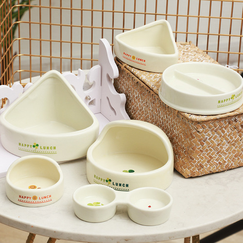 Japanese hamster food bowl ceramic anti-tip cute golden bear double bowl small pet feeding basin rabbit hedgehog feeding bowl
