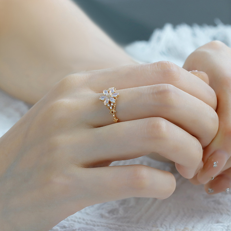 Inlay Design 925 Sterling Silver Zircon Flower Rings