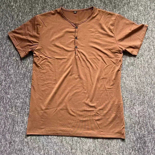 Cross-border Amazon Summer New Foreign Trade European and American Men Henry Shirt Short-sleeve Men Plain Button T-shirt Top