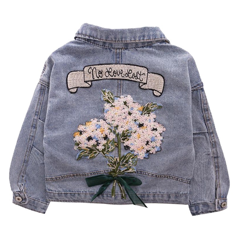 2026 Spring and Autumn New Style Girls' Cute and Comfortable Retro Floral Denim Jacket Children's Stylish and Trendy Jacket