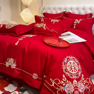 New Cotton Wedding Four-Piece Set Red Wedding Embroidered Quilt Cover Bed Sheetss Wedding Quilt Bedding Wedding
