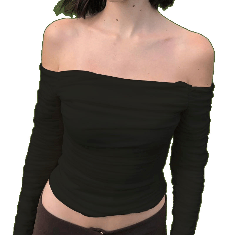 Buga Dye Women's Fashion-Spring/Summer/Autumn Collection: Slim-Fit Net-Glass Blouse With Ruffled Sleeves, Long Sleeve De_voghion.com