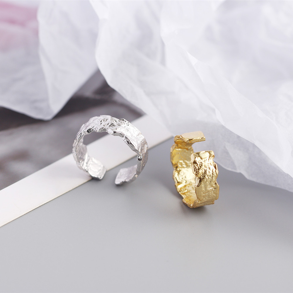 French style light luxury ins ring S925 sterling silver Korean version of irregular tin foil paper r