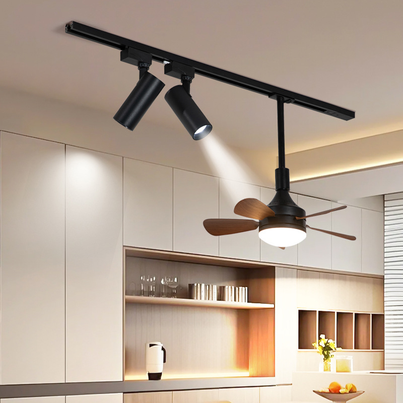 2025 nuevo candelabro de restaurante con ventilador de estilo antiguo, vetas de madera, riel móvil, barra, isla, mesa de comedor, lámpara