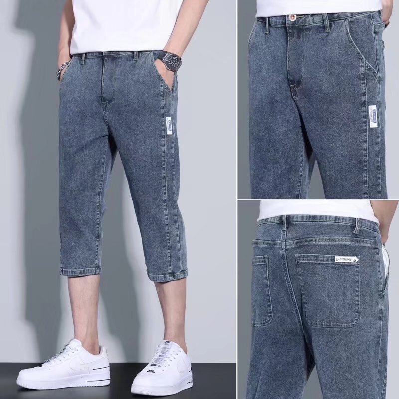 Cropped Denim Shorts Men's Summer Thin Loose Straight Outer-Wear breeches Summer Fashionable All-Match Cropped Trousers