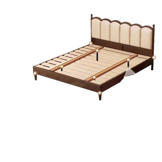 Nordic Middle Style Solid Wood Double Bed 1.8m Retro Soft Bed 1.5m French Bed Bedroom Simple Soft Bag Wedding Bed