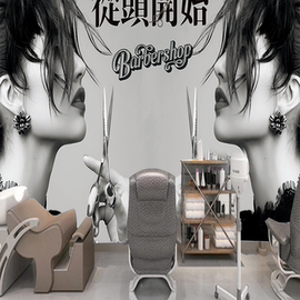 美发店墙面装饰画理发店贴画墙纸墙贴发廊图片壁纸背景墙贴纸海报