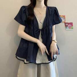 金步康设计感假两件短袖衬衫2026夏季大码女装胖别致减龄超好看
