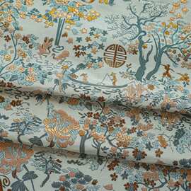 发财树 复古宫廷风旗袍金丝浮雕礼服时装面料时尚抱枕箱包提花布