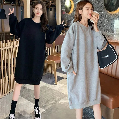 Sweater 250g fat MM large size age-reducing sweater women's new medium and long velvet Korean loose slimming sweater dress
