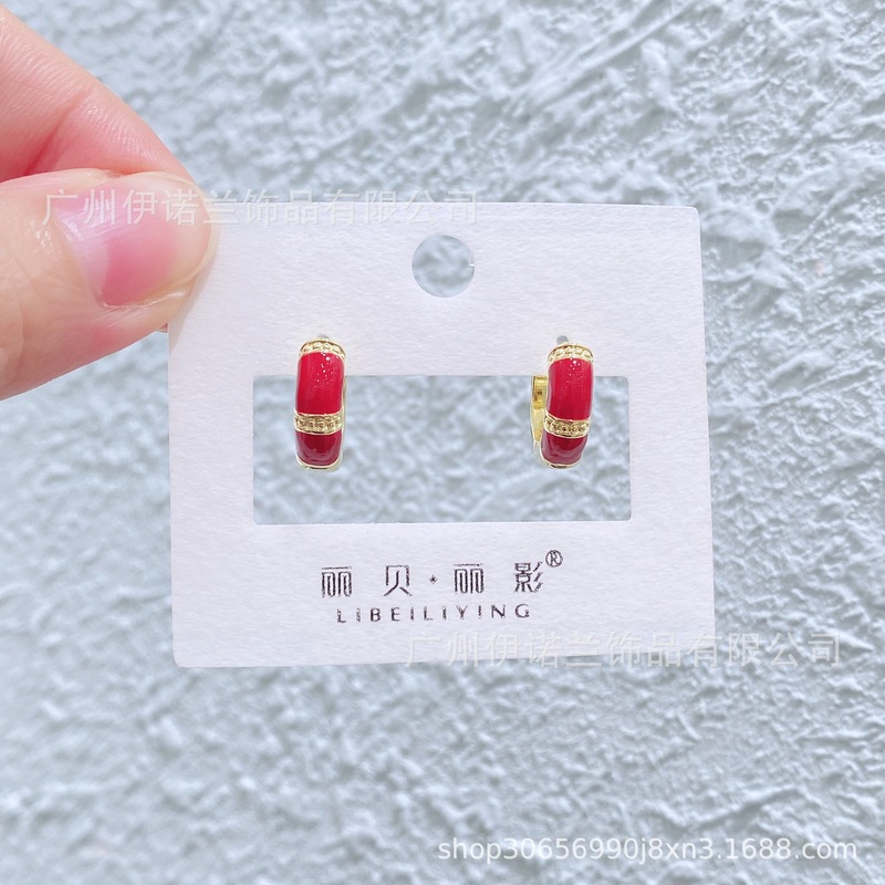 丽银/丽贝丽影甜美可爱闺蜜少女韩版气质滴胶红色蝴蝶结新款耳饰|undefined