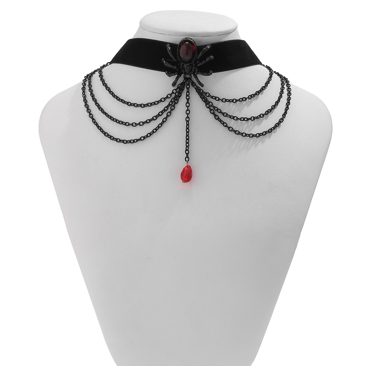 Halloween Blutfarbener Edelstein Choker Damen Halskette Persönlichkeit Blutstropfen Blutspinne Punk Halsband_voghion.com