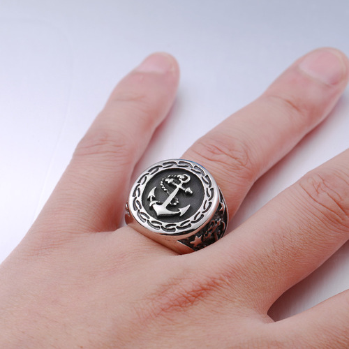 Beier Cross-Border Foreign Trade: Wholesale Stainless Steel Jewelry—Bold Men's Titanium Steel Rings with Striking Anchor Designs, Perfect for European and American Styles